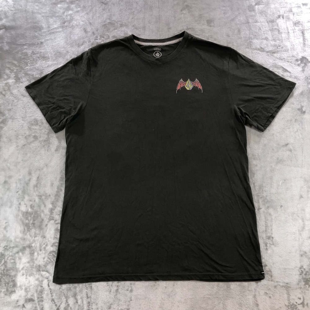 Volcom Shirt Mens 2XL Gray Skeleton Flames Skateboard Graphic Tee Back Print